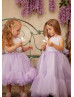 Lilac Satin Tulle Flower Girl Dress With Cute Bows